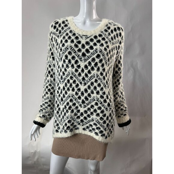 Neiman Marcus XL Fuzzy Knit Black & White Polka Dot Sweater - Picture 1 of 16